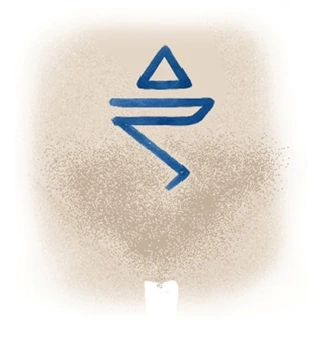 The distinctive blue triangle-and-angular-lines marking from The Venus Prophecy Series.