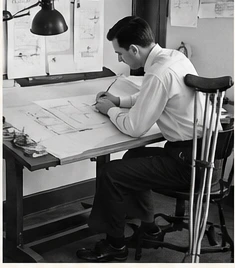 Illustration of an architect working at a drafting table