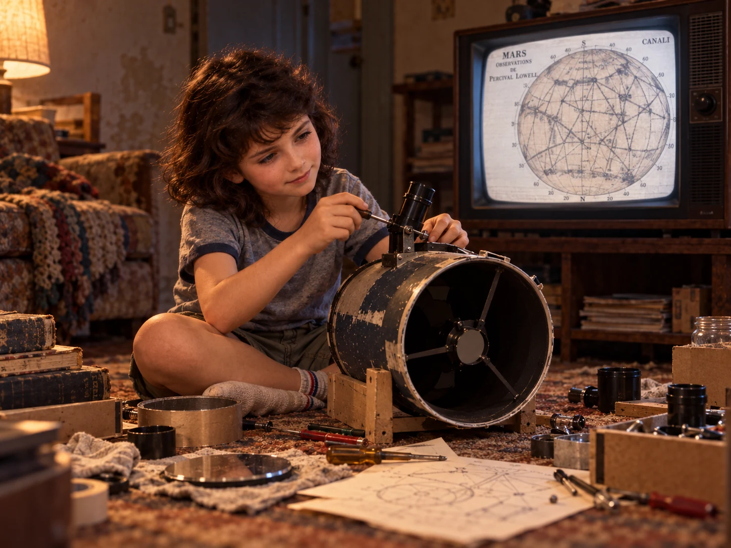 Young Victoria constructing a homemade telescope